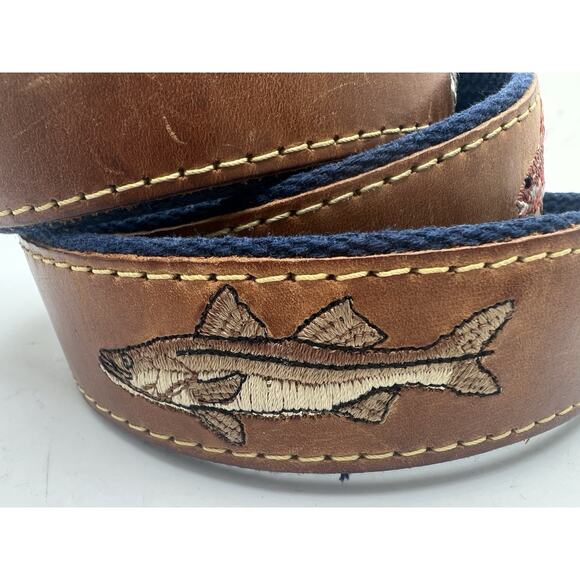 Zep-Pro Trout Fish Canvas & Brown Leather Belt w/Brass Buckle Size 44 men’s - Picture 2 of 8